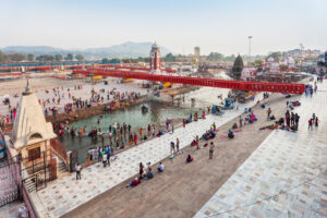 HARIDWAR, INDIA - NOVEMBER 13, 2015: Har Ki Pauri is a famous ghat on the banks of the Ganges in Haridwar, India. This revered place is the major landmark of Haridwar.