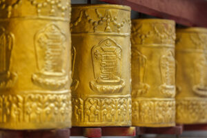 Prayer wheels in Tabo Monastery. Tabo, Spiti Valley, Himachal Pradesh, India