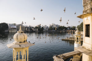 Udaipur city view from a hotel balcony in Rajasthan, India